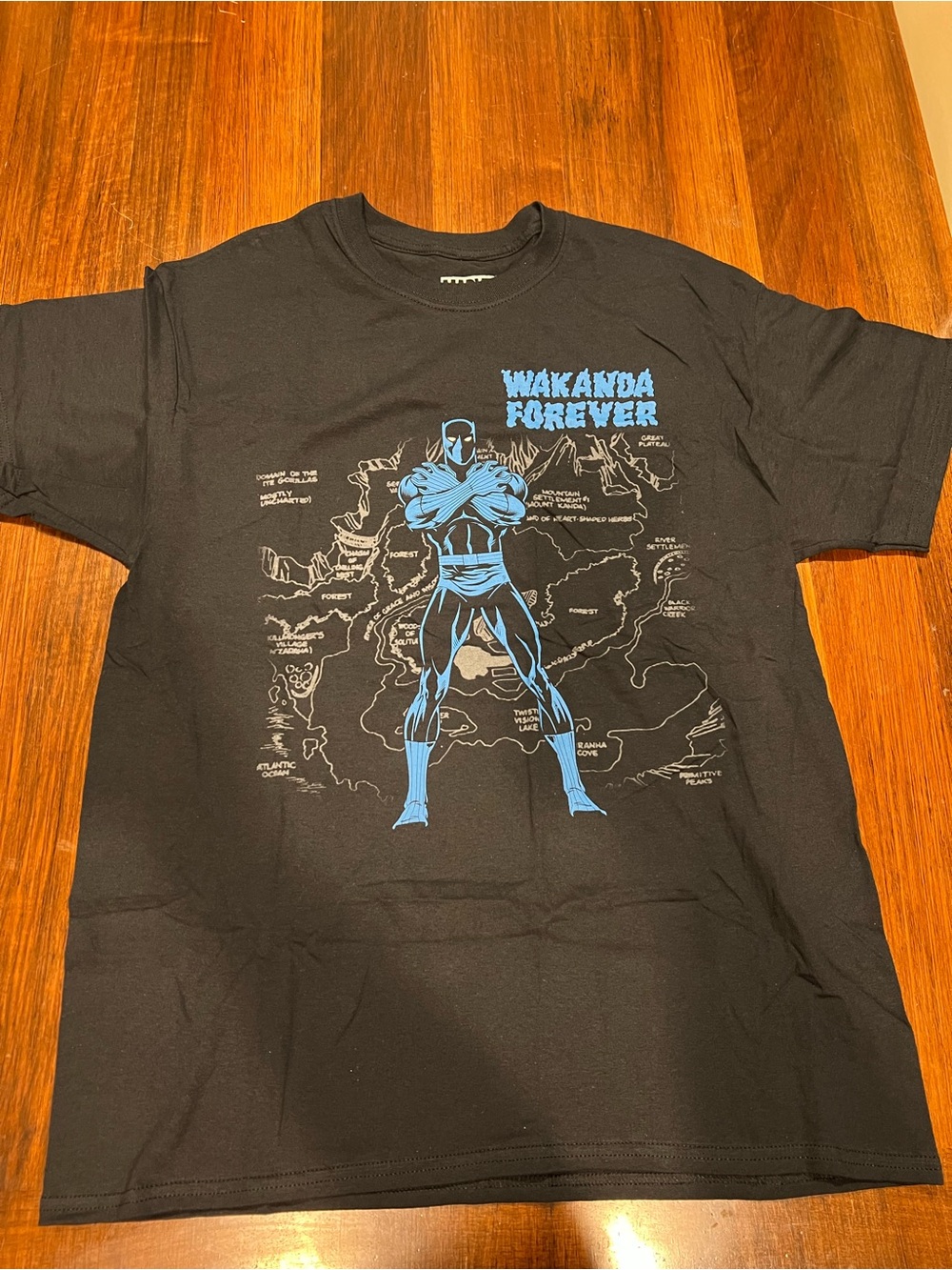 Marvel Black 'Wakanda Forever' Graphic Tee with Blue Print